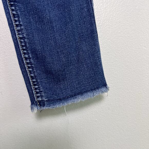 7 For All Mankind Womens Skinny Ankle Jeans Raw Hem Sz 28 Blue Denim Blue - Picture 2 of 13